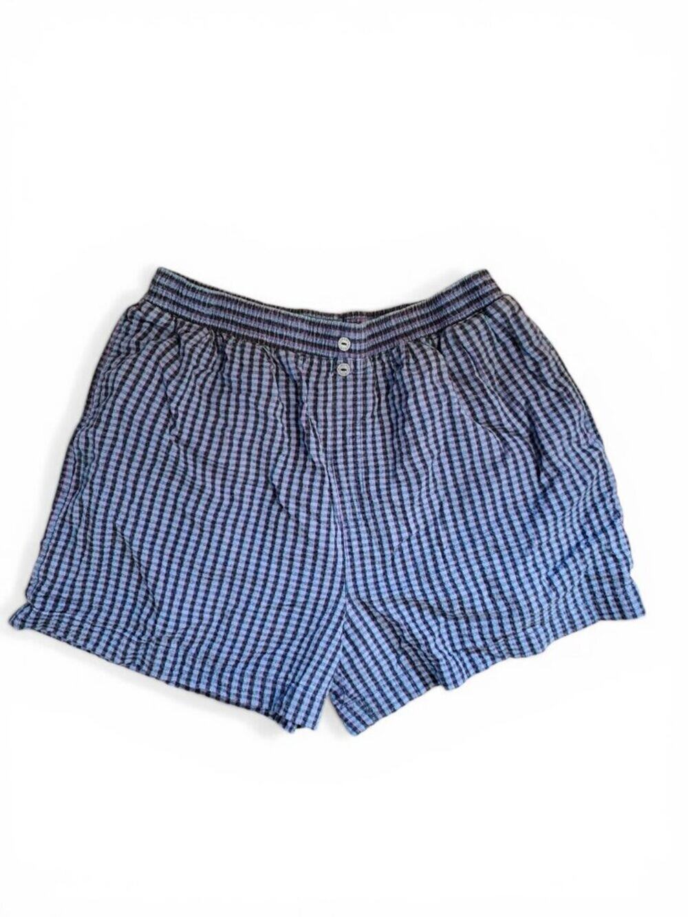 Vintage 80s Stefano Colorful Teal Purple Black Plaid Pull On High Rise Shorts